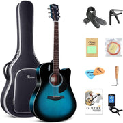 41in 4/4 Solid Top Dreadnought Acoustic Guitar Bundle Blue