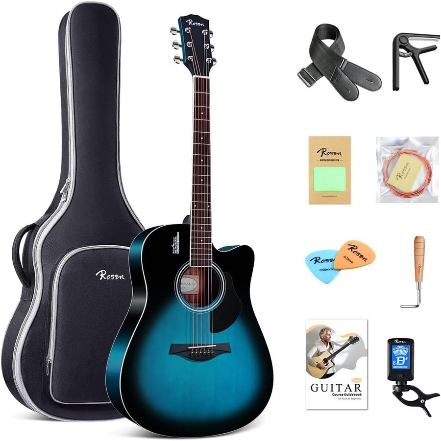 41in 4/4 Solid Top Dreadnought Acoustic Guitar Bundle Blue