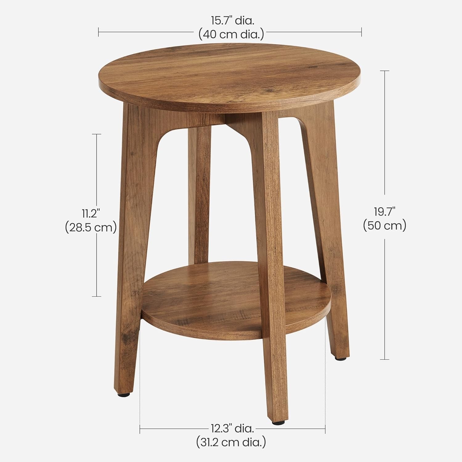Rustic Round Side Table with Shelf, Small Bedside End Table for Living Rooms
