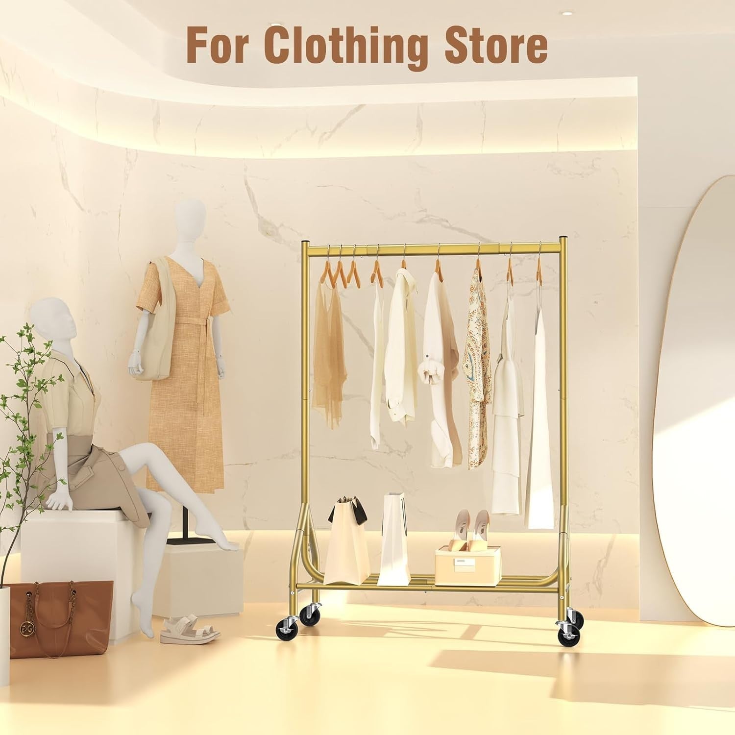 Gold Heavy Duty 180KG Clothes Rail With Wheels Metal Rack