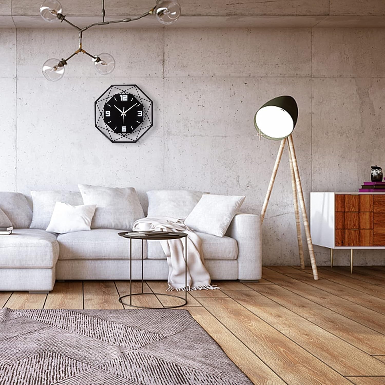 Modern Metal Wall Clock 30cm Silent Non-Ticking Geometric Black Home Decor