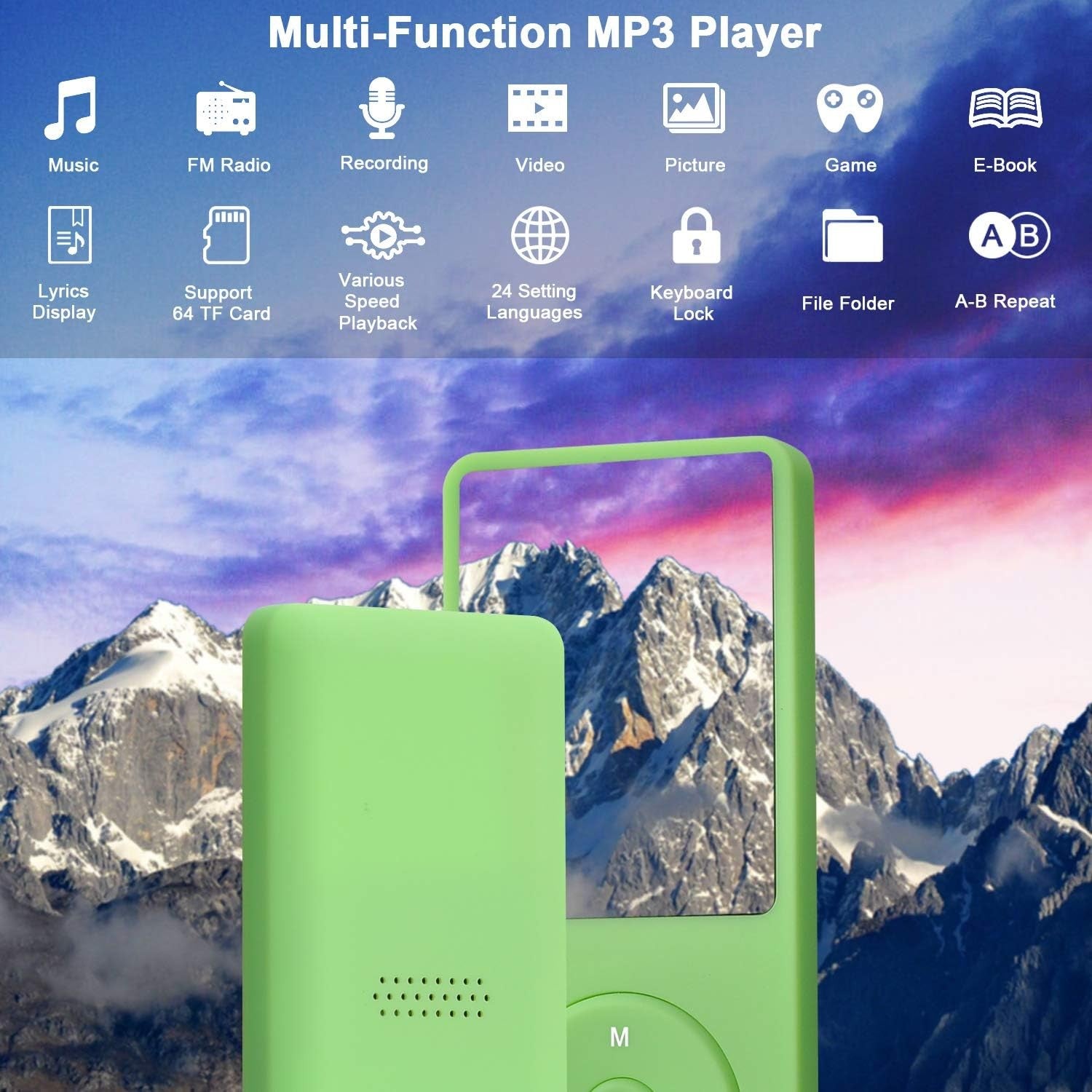 8GB MP3 Player Green 70H Battery Slim Portable FM