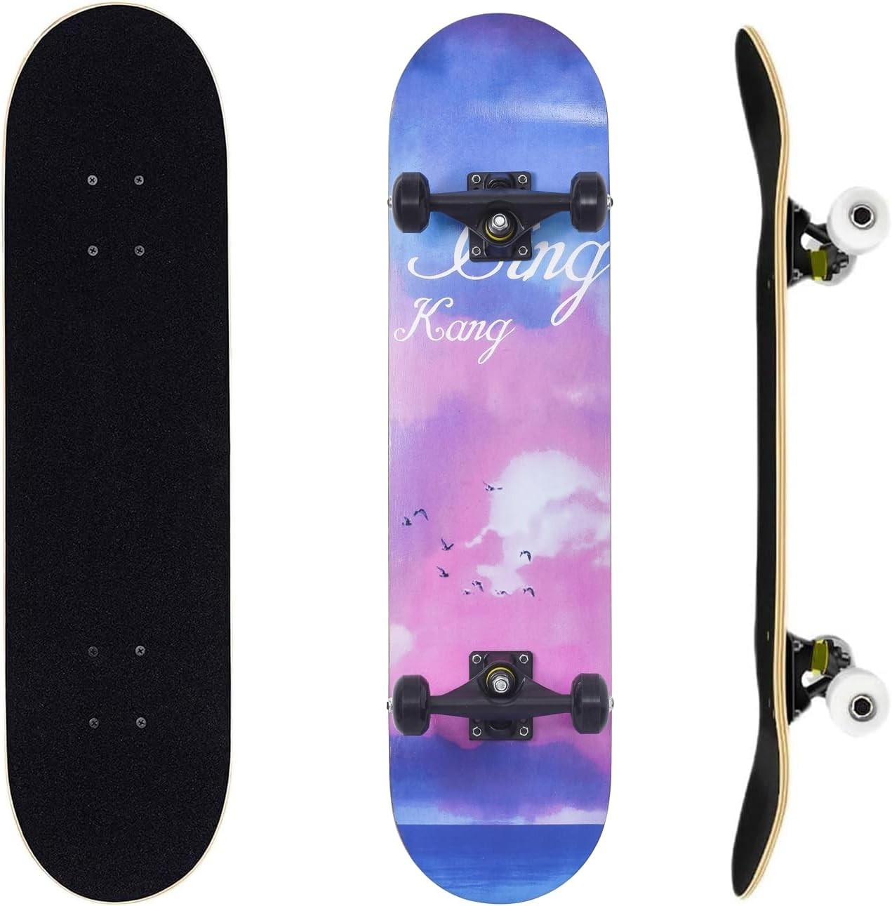 31" Maple Double Kick Skateboard Beginners Kids Teens Pink C w/ T-Tool Grip Deck