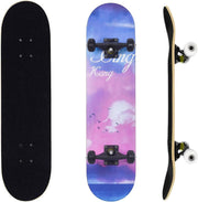 31" Maple Double Kick Skateboard Beginners Kids Teens Pink C w/ T-Tool Grip Deck