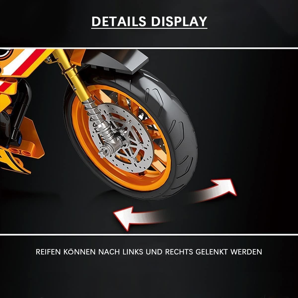 760PC Motorcycle Building Kit - Realistic DIY Model, Non-Toxic, Orange