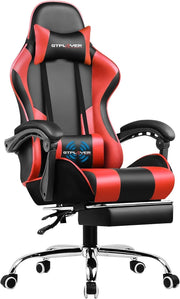 Gaming Chair Ergonomic Red Faux Leather Reclining Footrest Office PC Desk