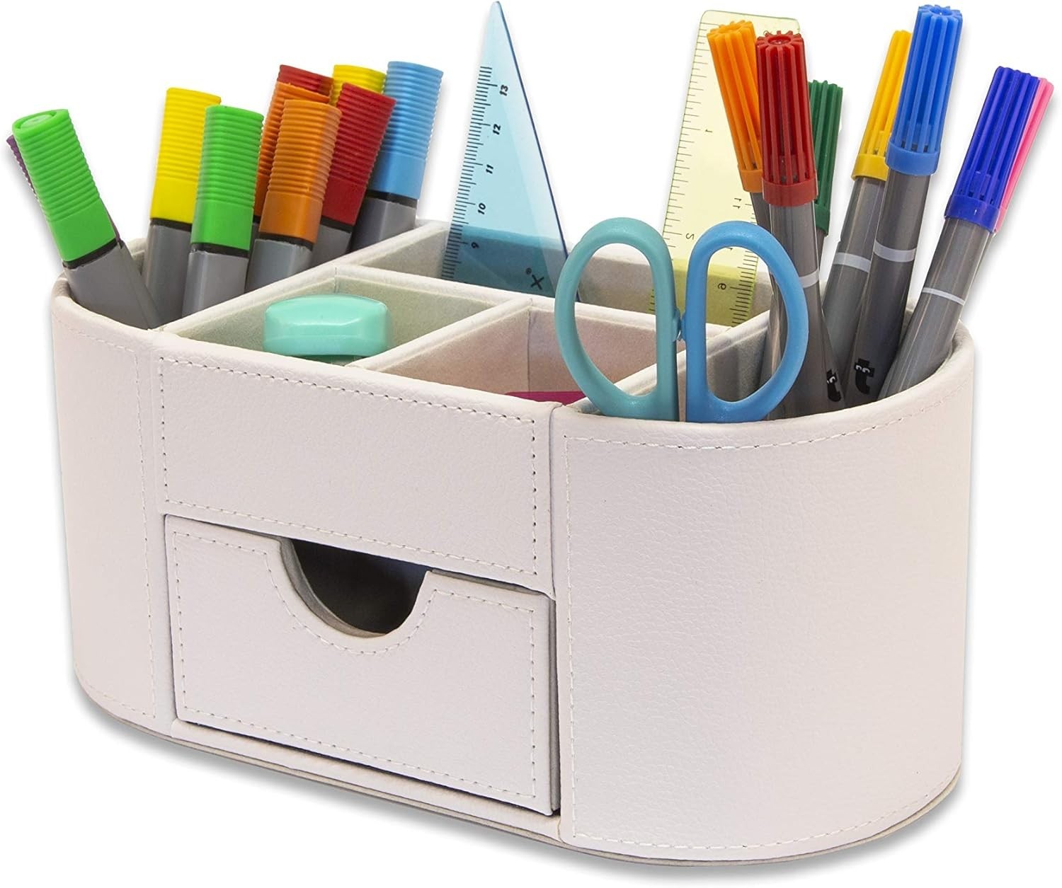 Faux Leather Desk Organiser with Drawer 6 Compartments Office Tidy