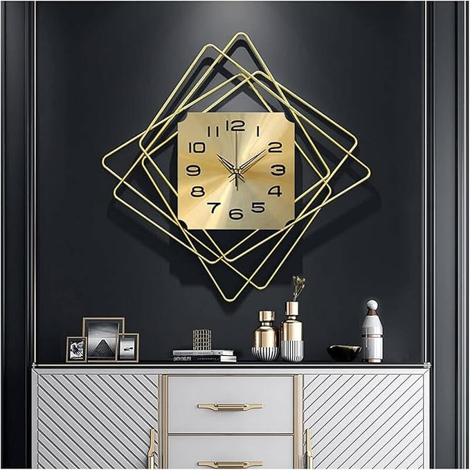 Modern Geometric Gold Metal Wall Clock 50cm Silent Luxury Art Decor Living Room
