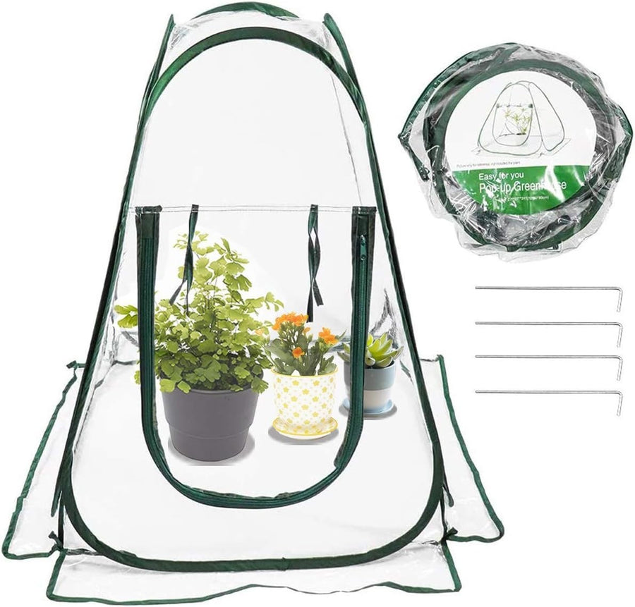 2x Mini Pop-Up Greenhouses PVC Plant Tents 70x70x80cm Outdoor Cold Frame Set