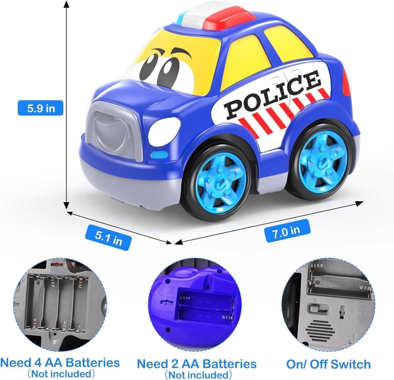 Police Car Toy for 1-3 Year Old Boys – RC Car with Lights & Music