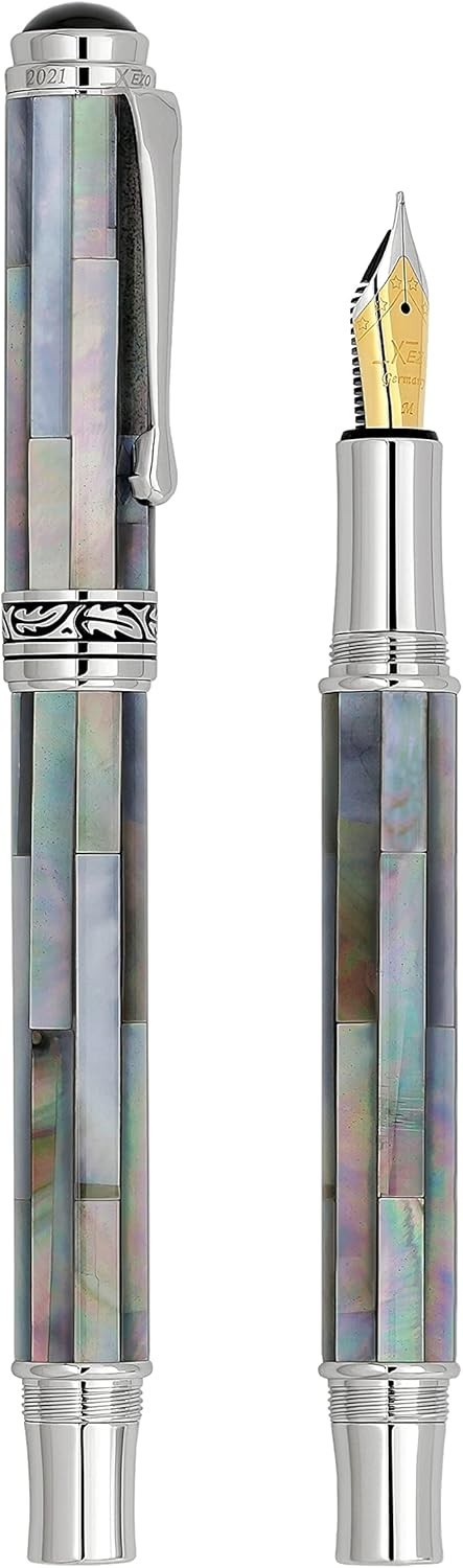Luxury Black Mother of Pearl Fountain Pen Medium Nib Refillable 145mm