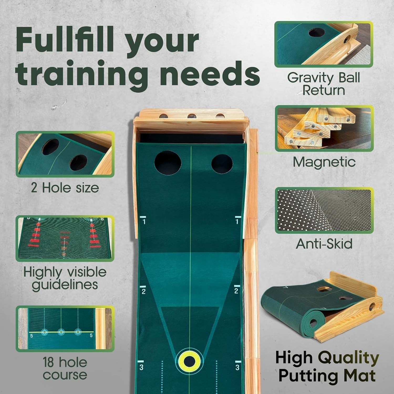 Indoor Golf Putting Mat 10ft Training Green Ball Return Practice Aid