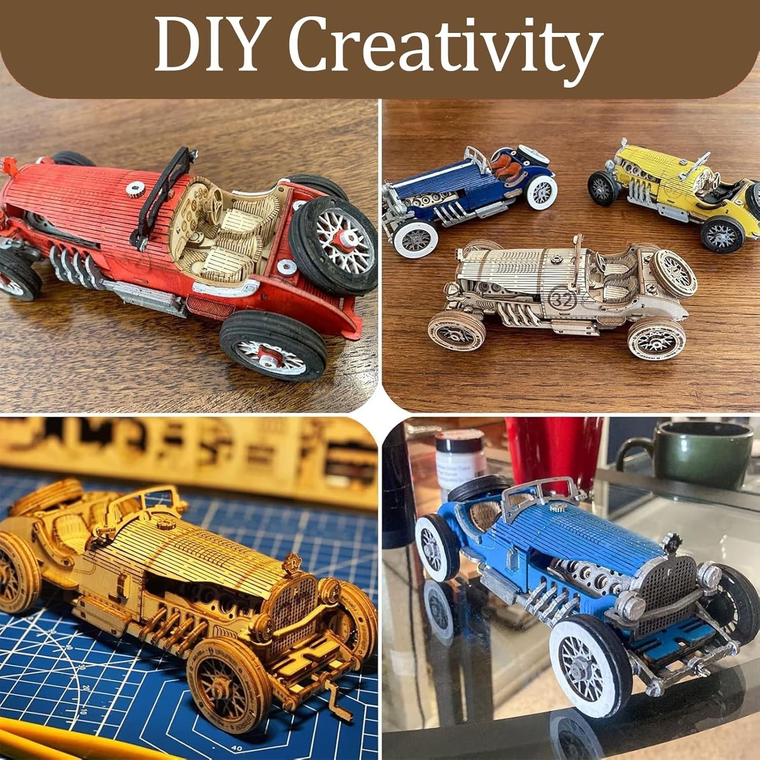 3D Wooden Car Puzzle Model Kit for Teens & Adults - Easy DIY Craft