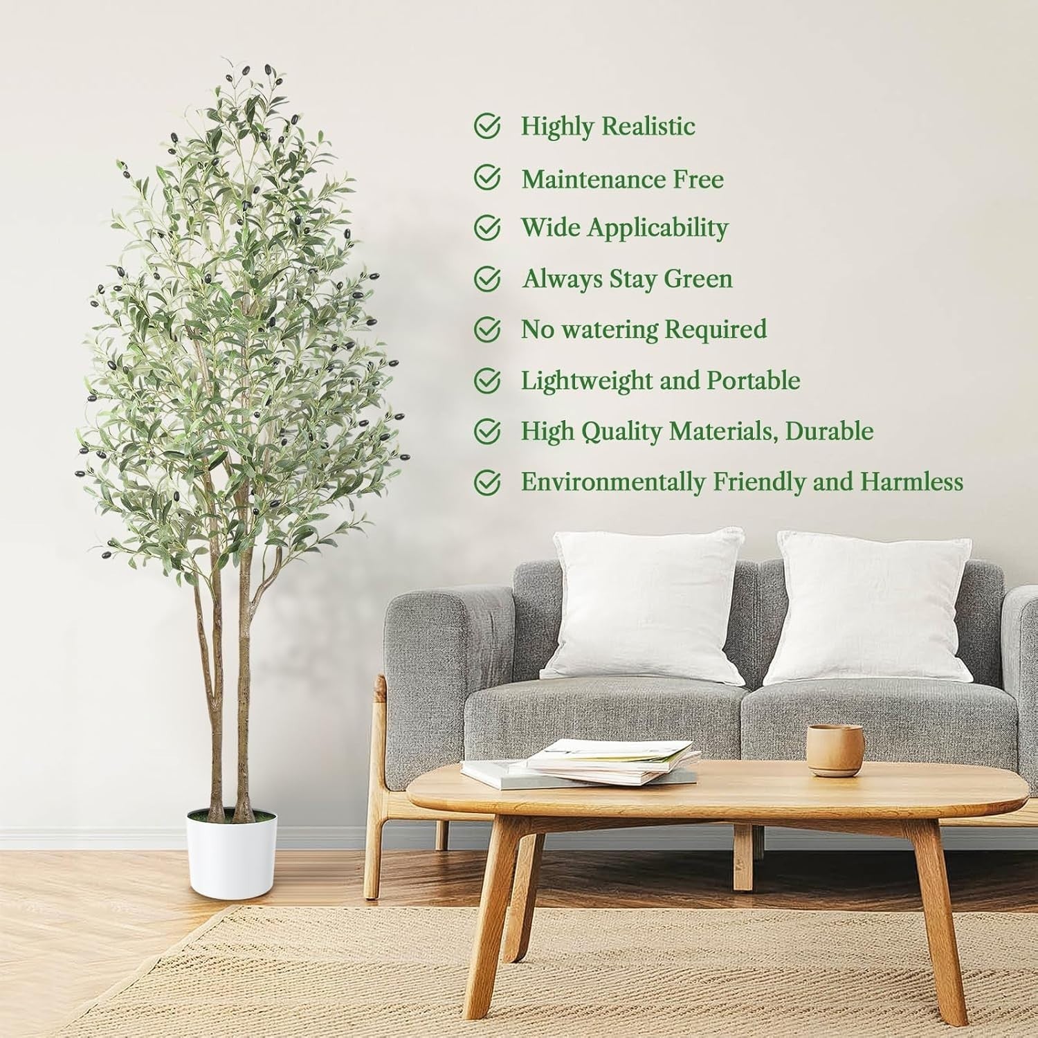 Set of 2 6ft Artificial Olive Trees Tall Faux Plant Indoor Decor with Fruits