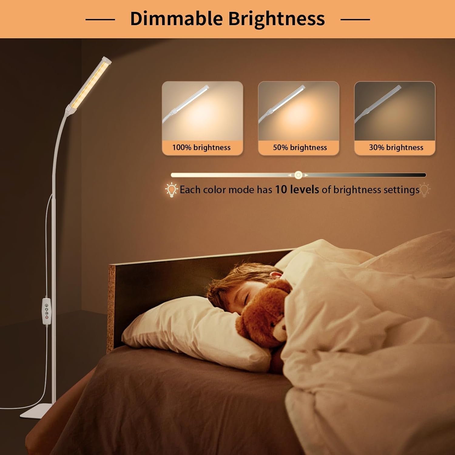 LED Floor Lamp Remote Control Dimmable Reading Light Flexible Gooseneck