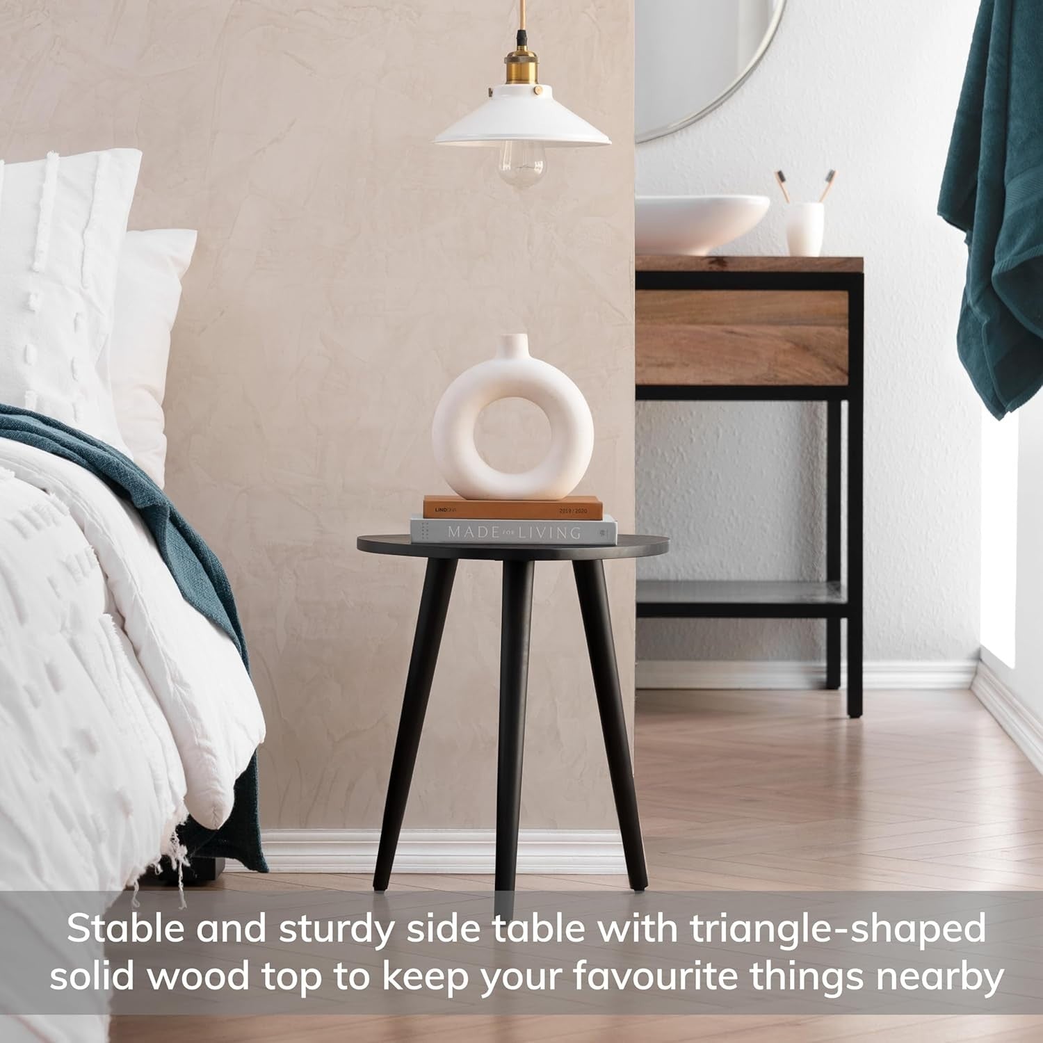 Black Triangle End Table Small Side Table Solid Wood Modern Minimalist 40x40x45