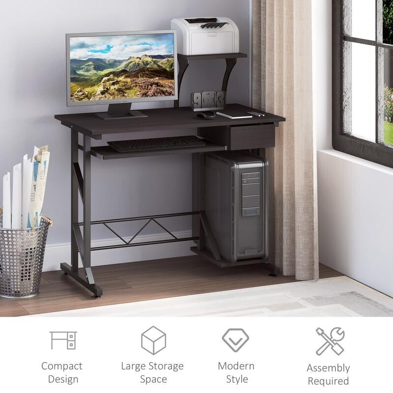 PC Computer Desk with Keyboard Tray & Storage – Home Office Table