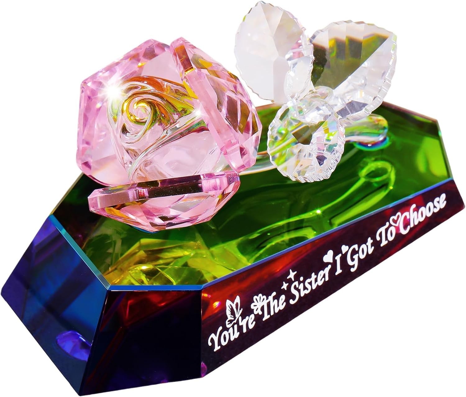 Crystal Rose Ornament Gift for Sister – Decorative Multicolour Glass Flower