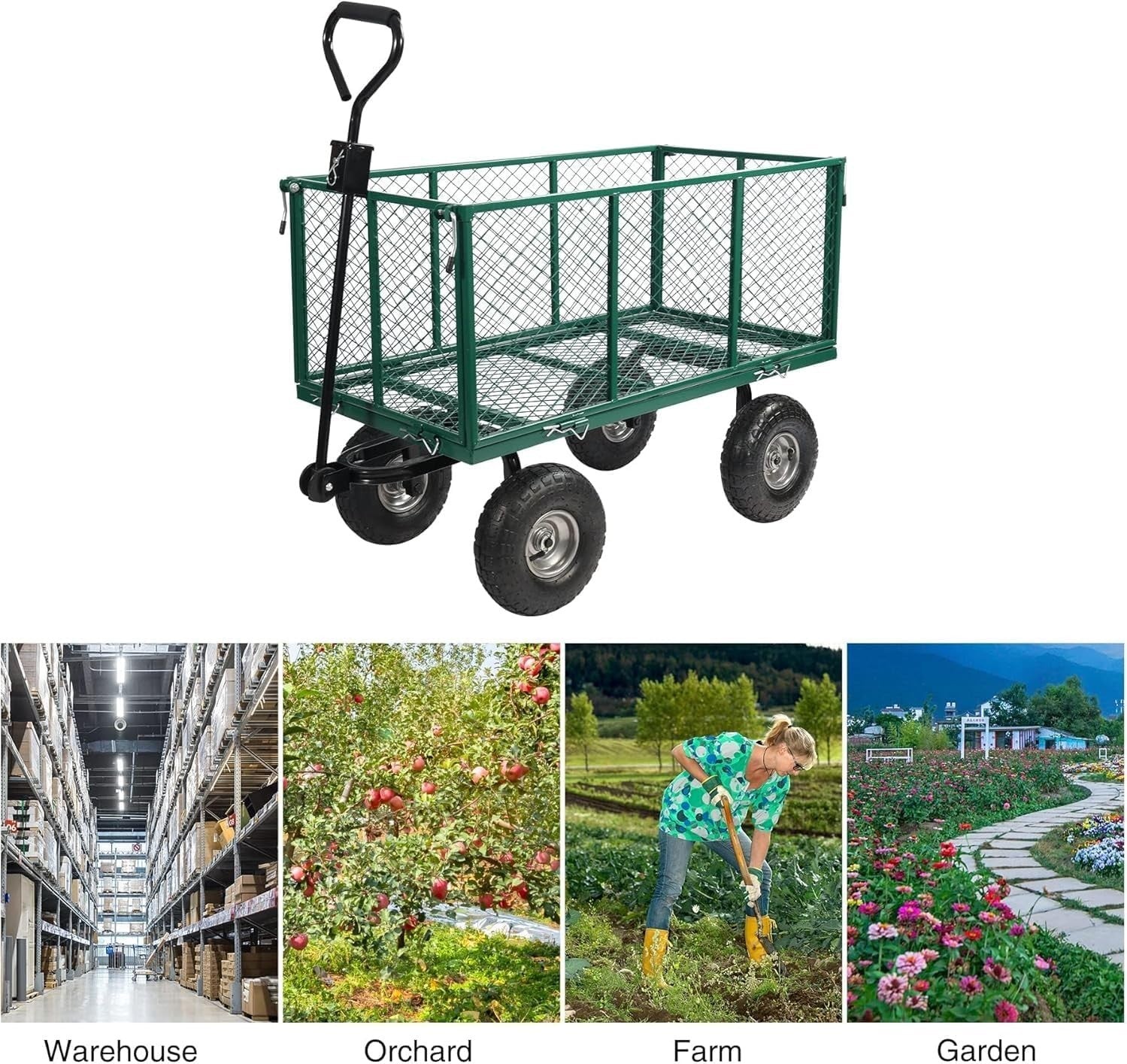 Heavy Duty Garden Cart Wagon 650lb Capacity Flatbed w/ Removable Sides & Liner
