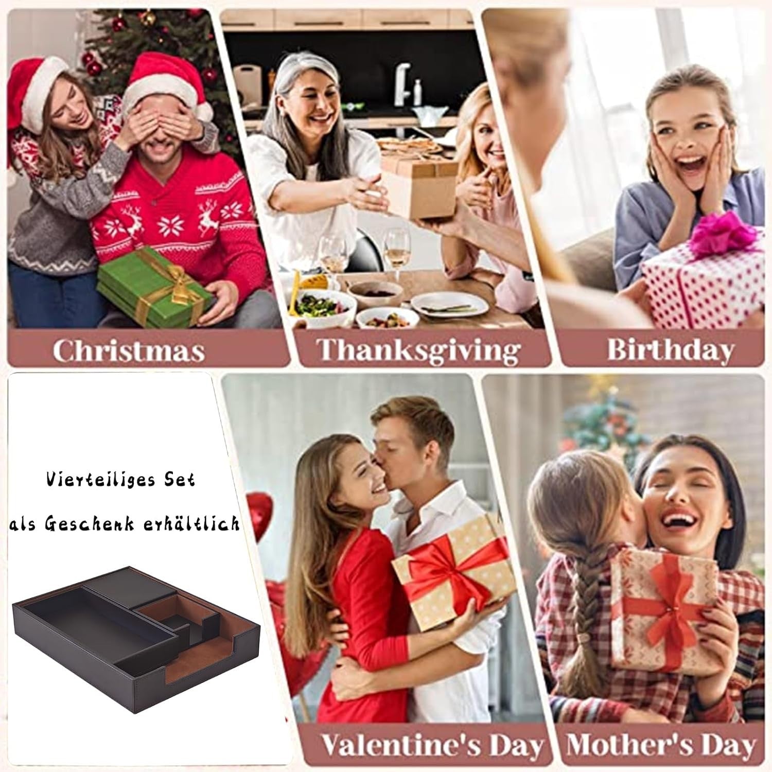 4-Piece PU Leather Desk Organiser Set, Pen Holder, Letter Tray, Note Box