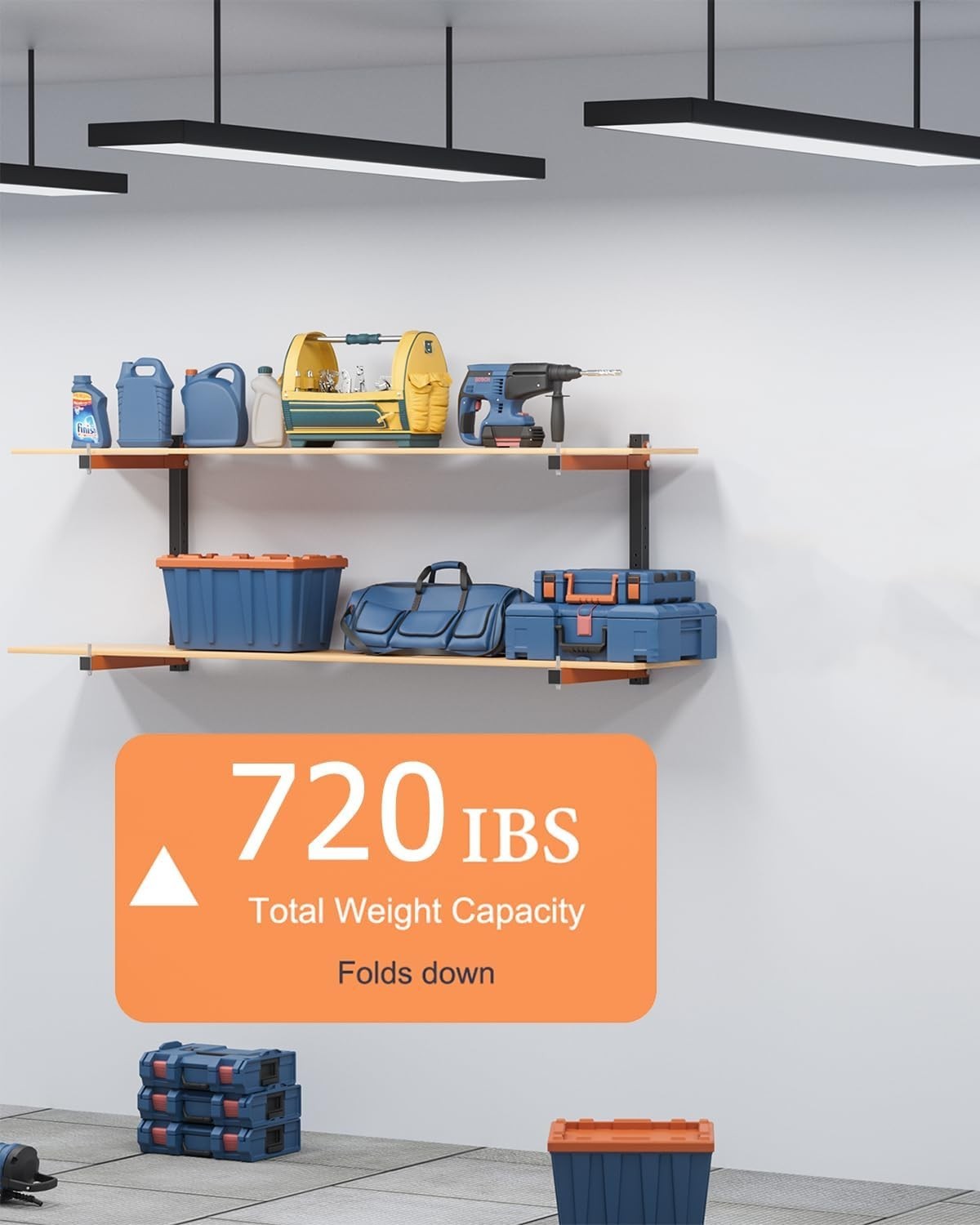 Wall-Mount Wood Storage Rack 2-Pack Black & Orange 61D x 40.6W x 61H cm