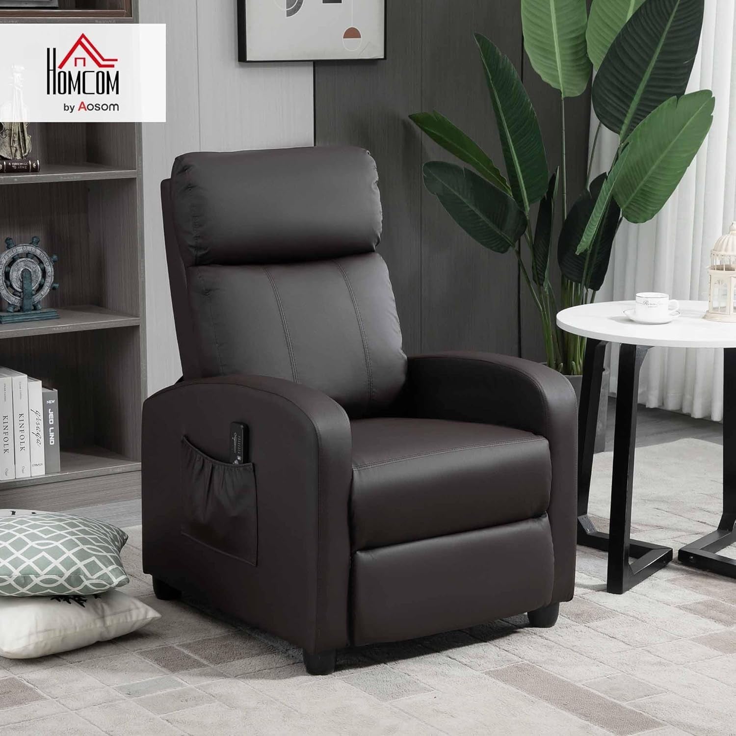 Massage Recliner Chair Faux Leather Push Back Armchair w/ Footrest Brown