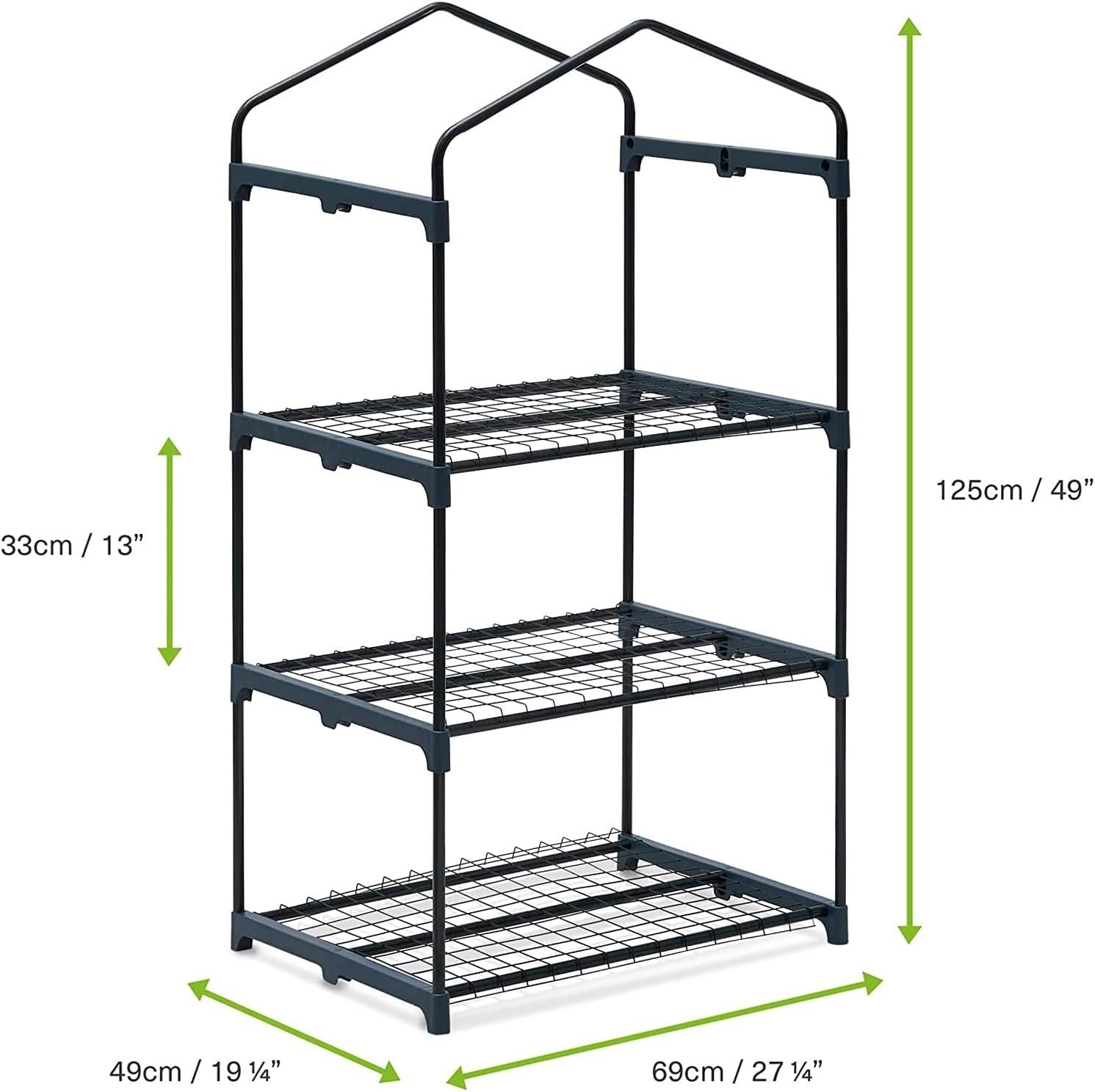3 Tier Mini Greenhouse 125x69x49cm | Green PE Cover & Steel Frame
