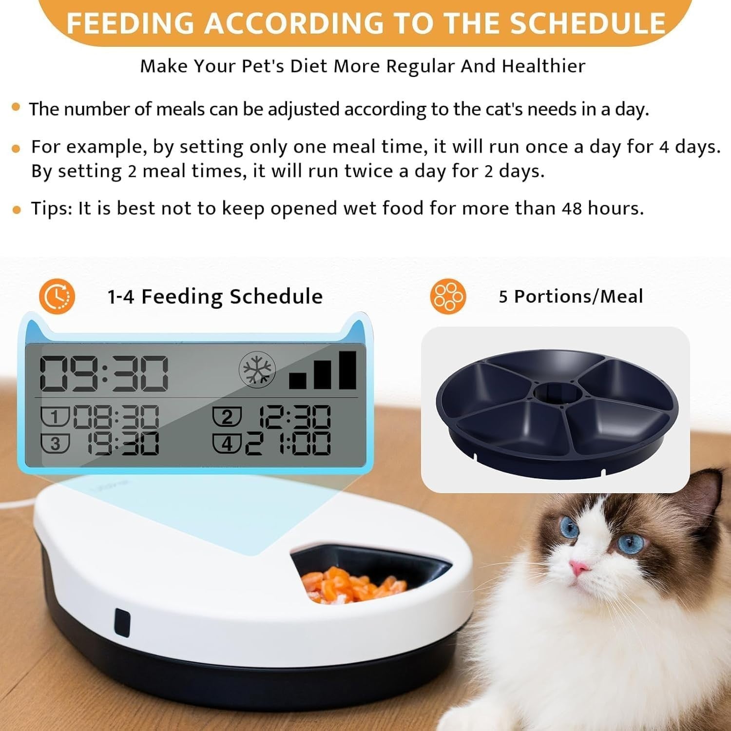 Automatic Wet Cat Feeder Cooling Timer 5 Meal Refrigerated Food Dispenser