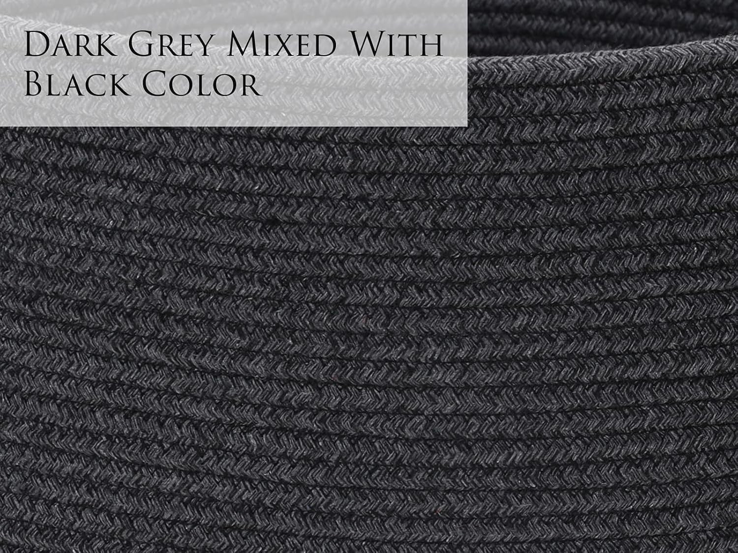 26" Tall Grey Black Cotton Rope Laundry Basket with Lid Large Woven Storage Bin