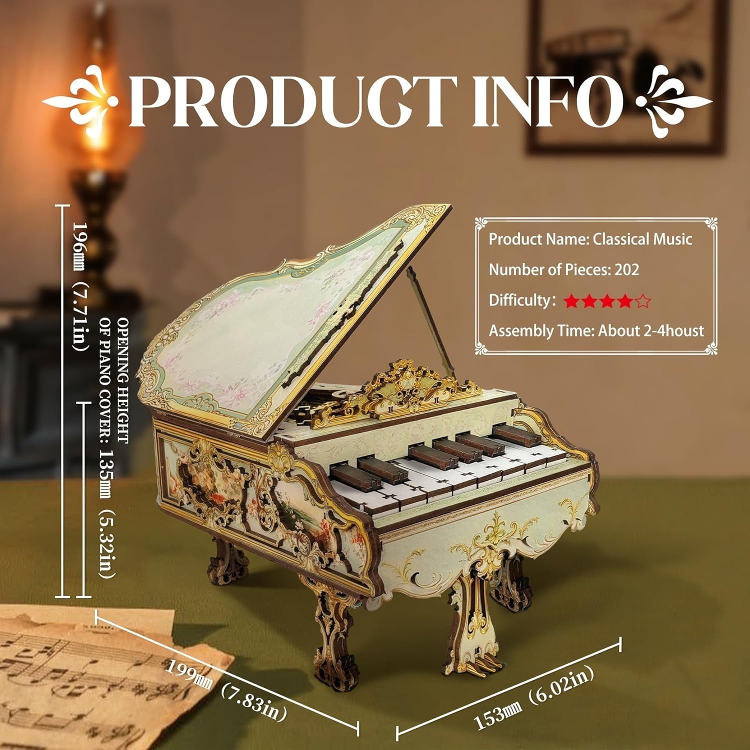 DIY 3D Wooden Piano Puzzle Music Box – Mechanical Craft Kit for Adults