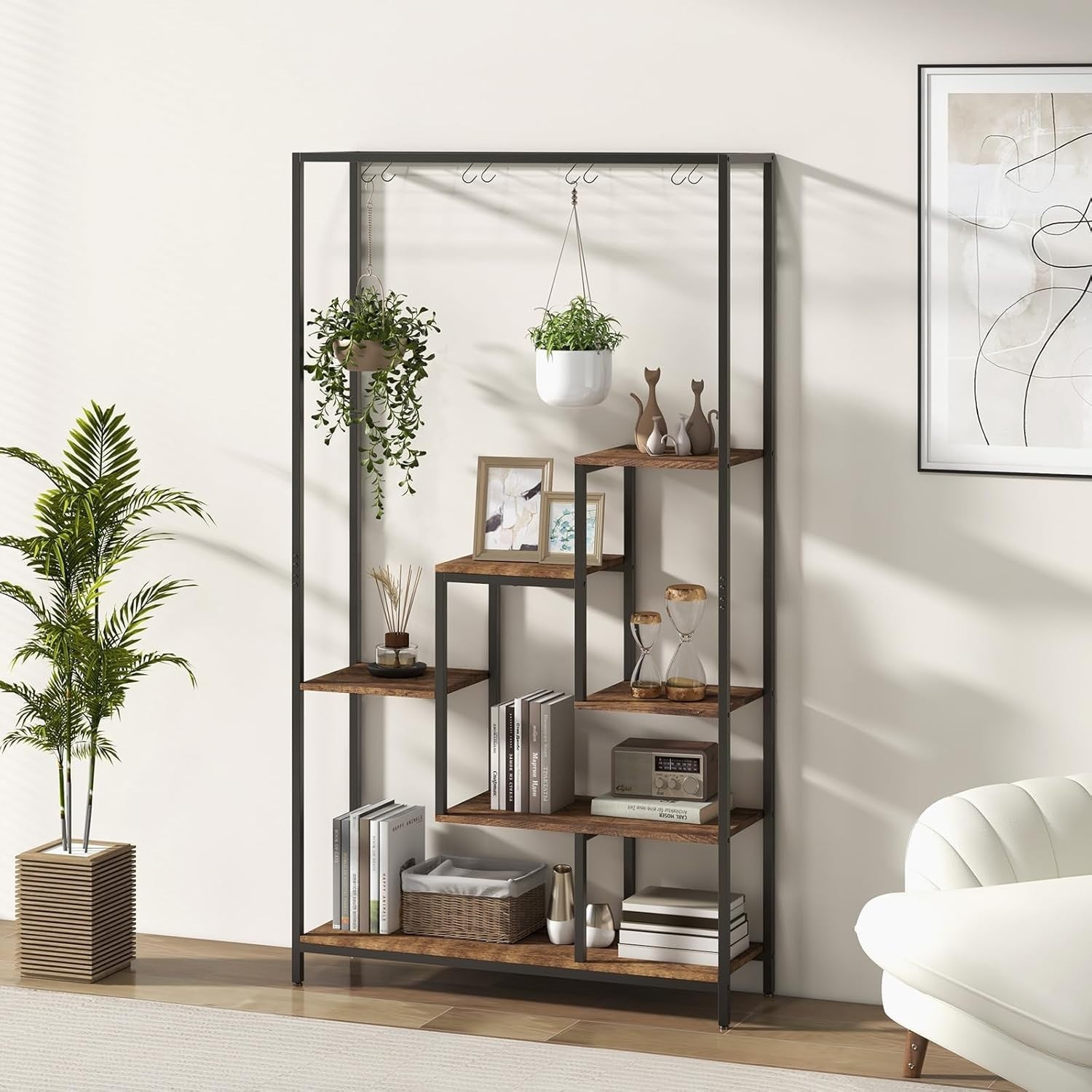 6-Tier Tall Metal Plant Stand with Hooks, Indoor Flower Shelf Display Rack 180cm