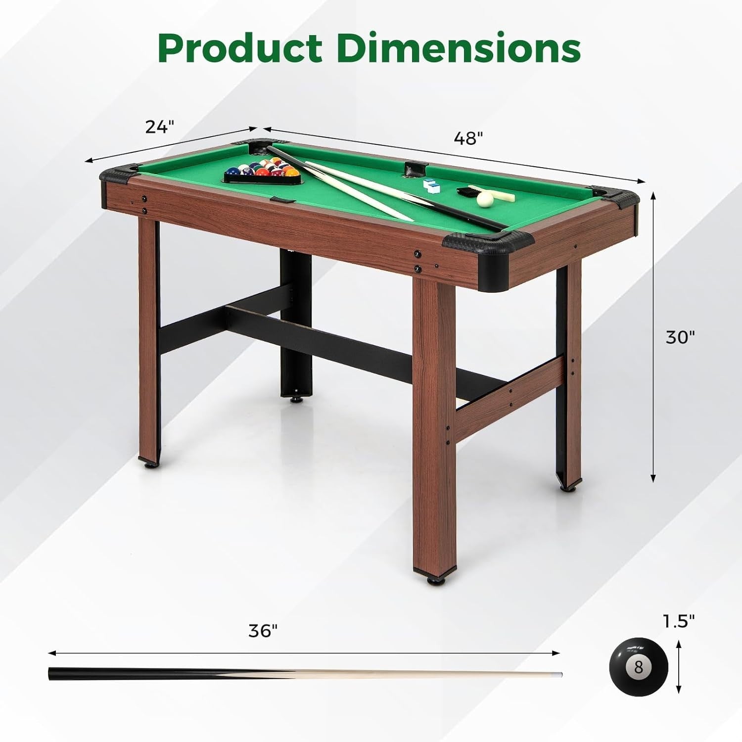 48in Mini Pool Table Wooden Billiards Set w Cues Balls Accessories
