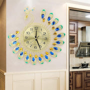 Large 3D Peacock Wall Clock Silent Luxury Metal Decorative Art 37cm Home