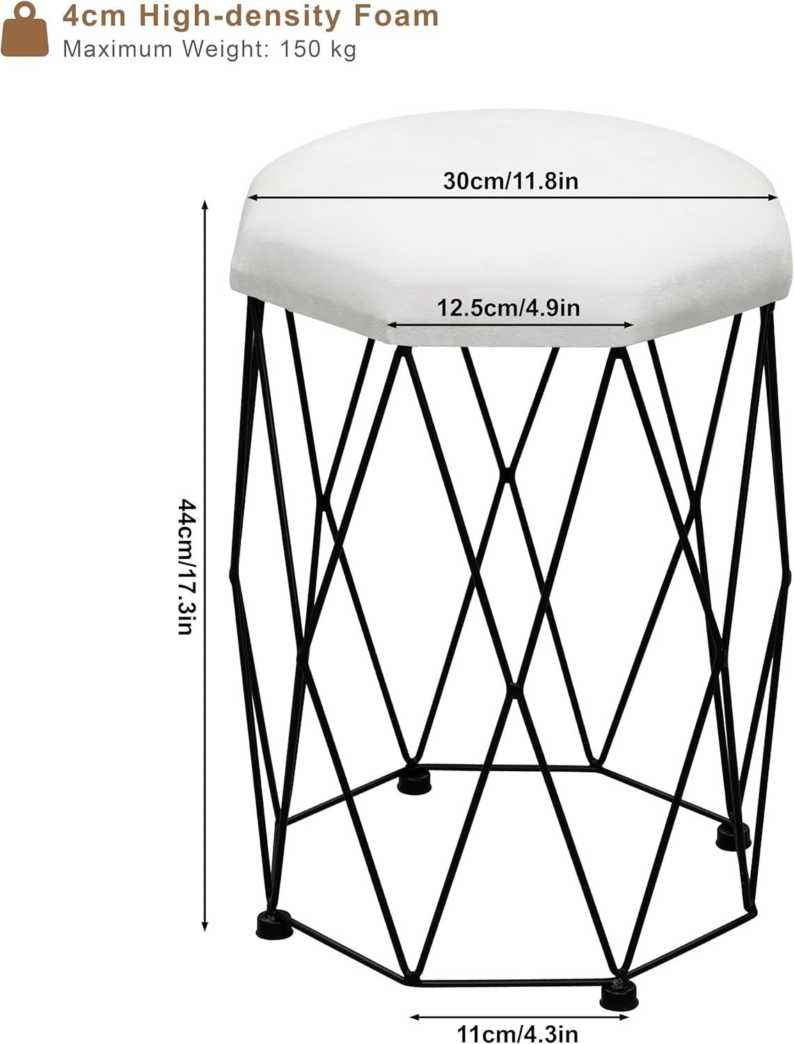 Black & White Velvet Vanity Stool Round Padded Dressing Table Seat Metal