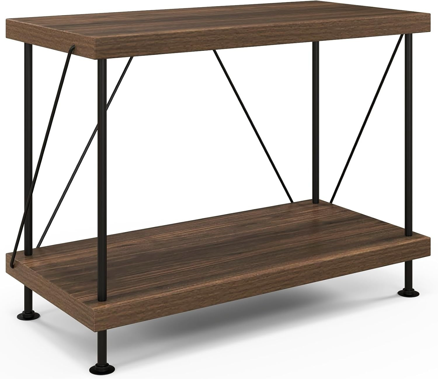 2-Tier Industrial Bookshelf Metal Frame Rustic Wood Storage Display Table Unit