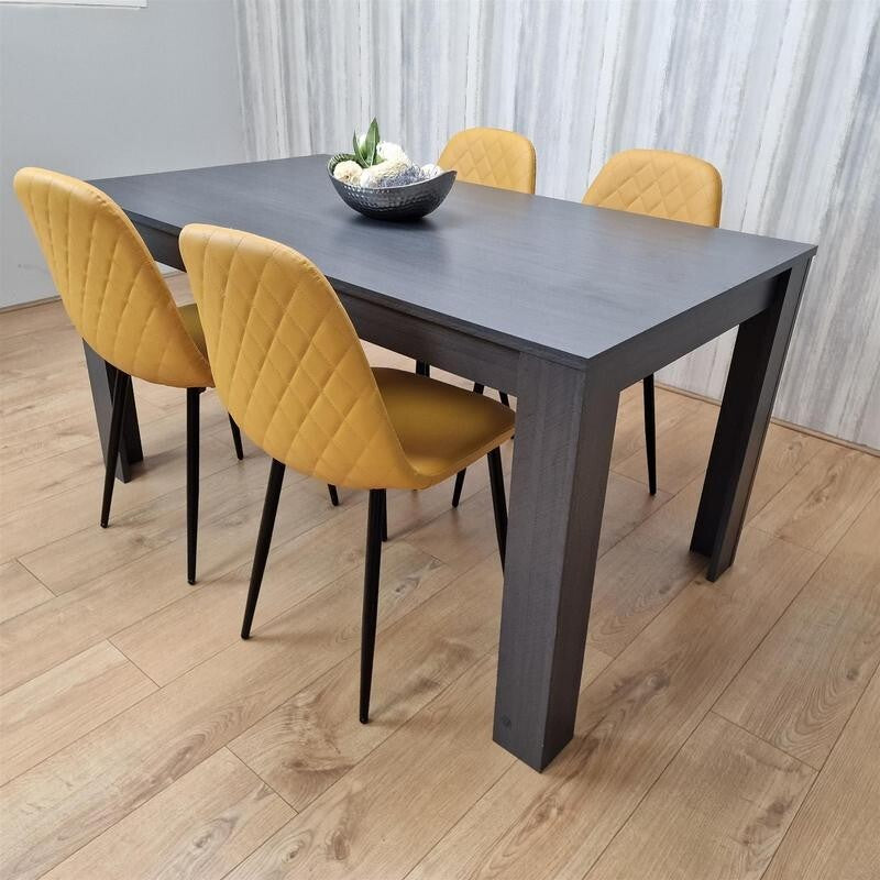 Black Dining Table Set with 4 Yellow Chairs for Kitchen Dining Room