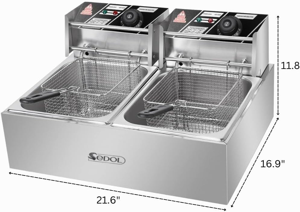 Commercial Electric Deep Fryer 12L Double Tank 2500W Stainless Steel