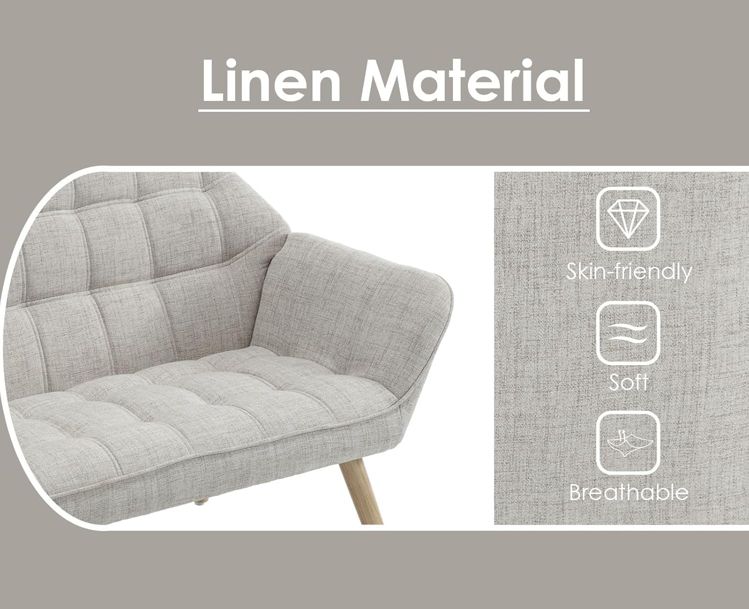 2 Seater Linen Sofa Tub Chair Beige Loveseat Armchair Wood Legs Lounge