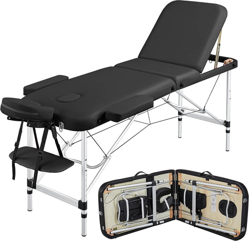 Portable Aluminum Massage Table Adjustable Spa Beauty Bed Black 60cm Foldable
