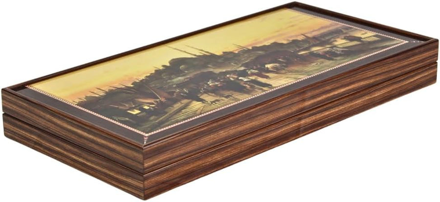 Wooden Backgammon Set 20 Inch Istanbul Design Folding Luxury Board Game