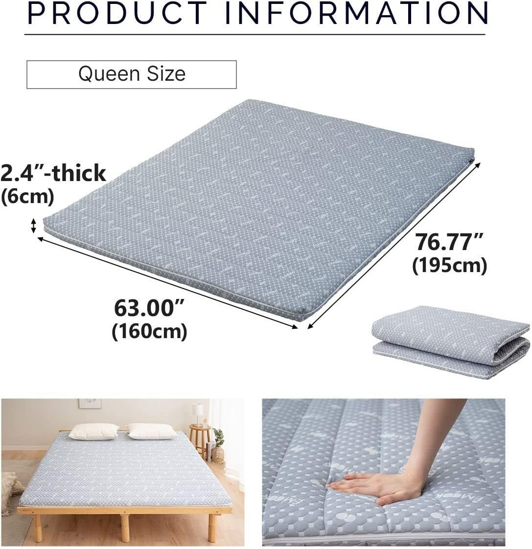 Japanese Floor Futon Mattress King | Tatami Foldable Foam Topper Bed