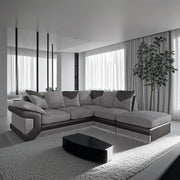 5-Seater Grey Black Cord Leather L Shape Corner Sofa Modular Scatter Back