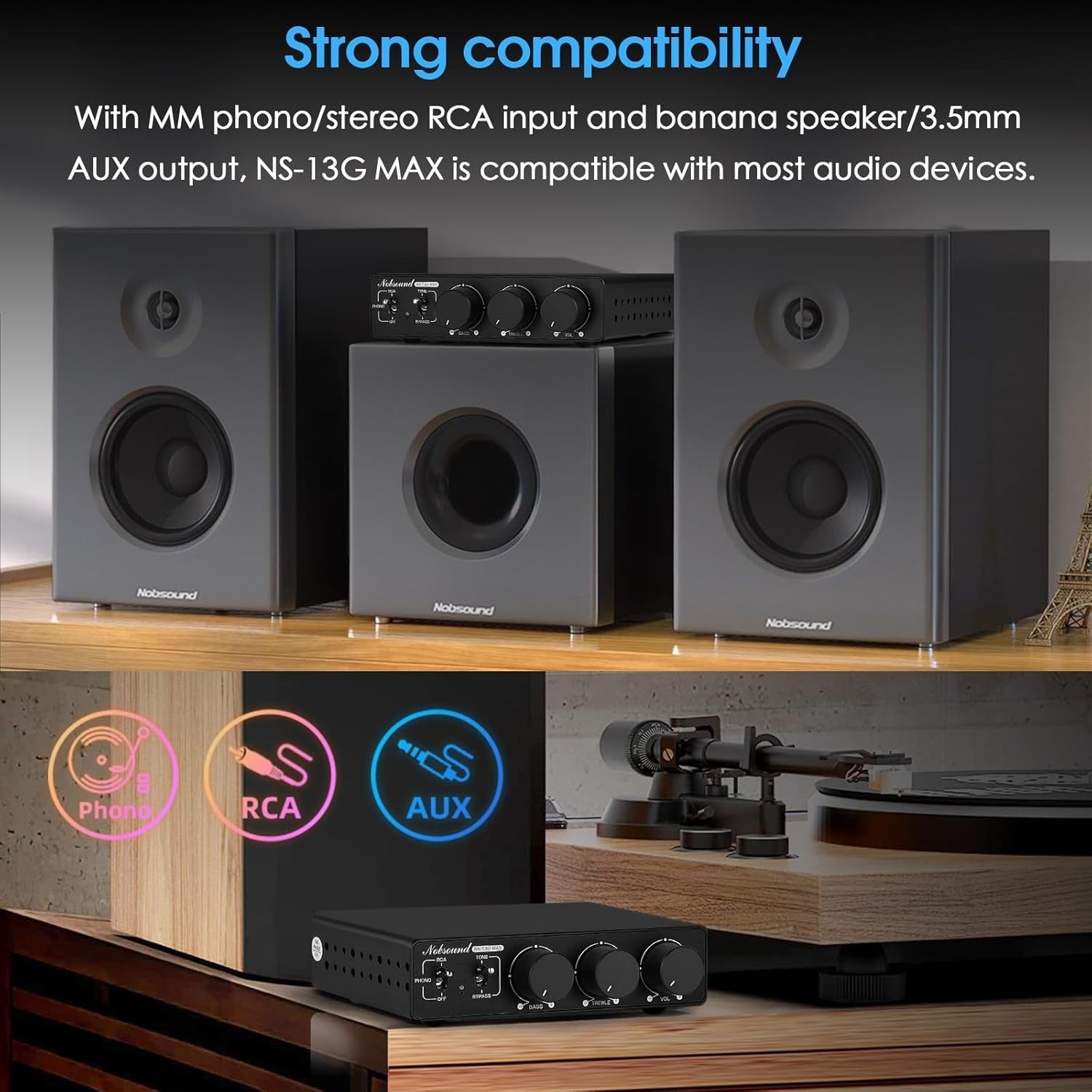 Mini HiFi Stereo Amplifier 600W Class D Phono RCA TPA3255