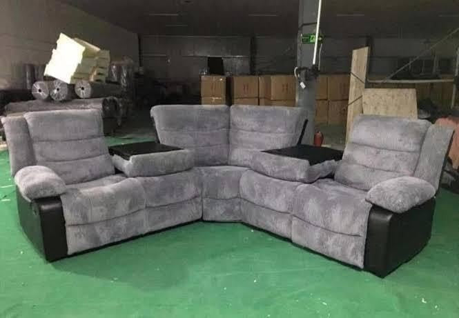 Corner Recliner Sofa 5 Seater Manual Grey Cupholder Cinema Lounge Suite