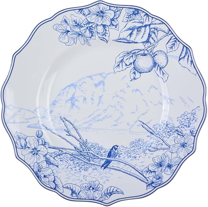 12pc White Blue Porcelain Dinnerware Set Floral Plates Bowls Service for 4