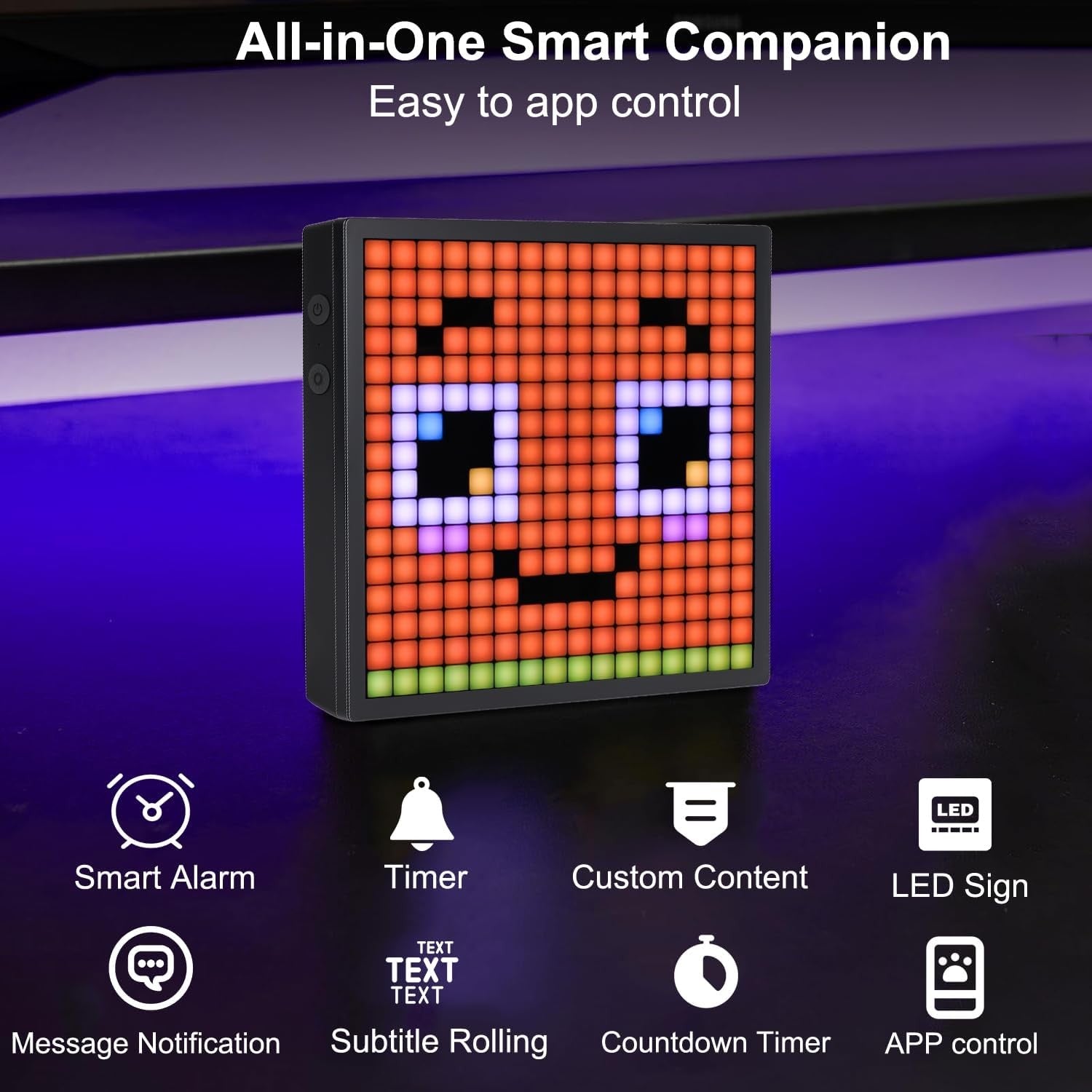 Pixel Art Alarm Clock RGB LED Display Bluetooth App Control Multicolour