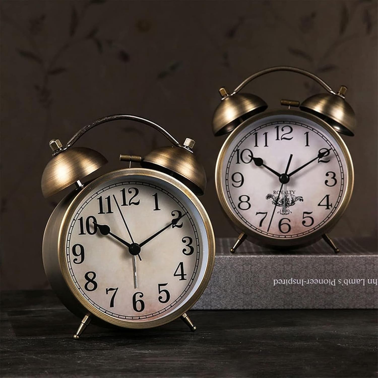 Retro Twin Bell Alarm Clock Brass Loud Ring Battery Operated Bedside Desk