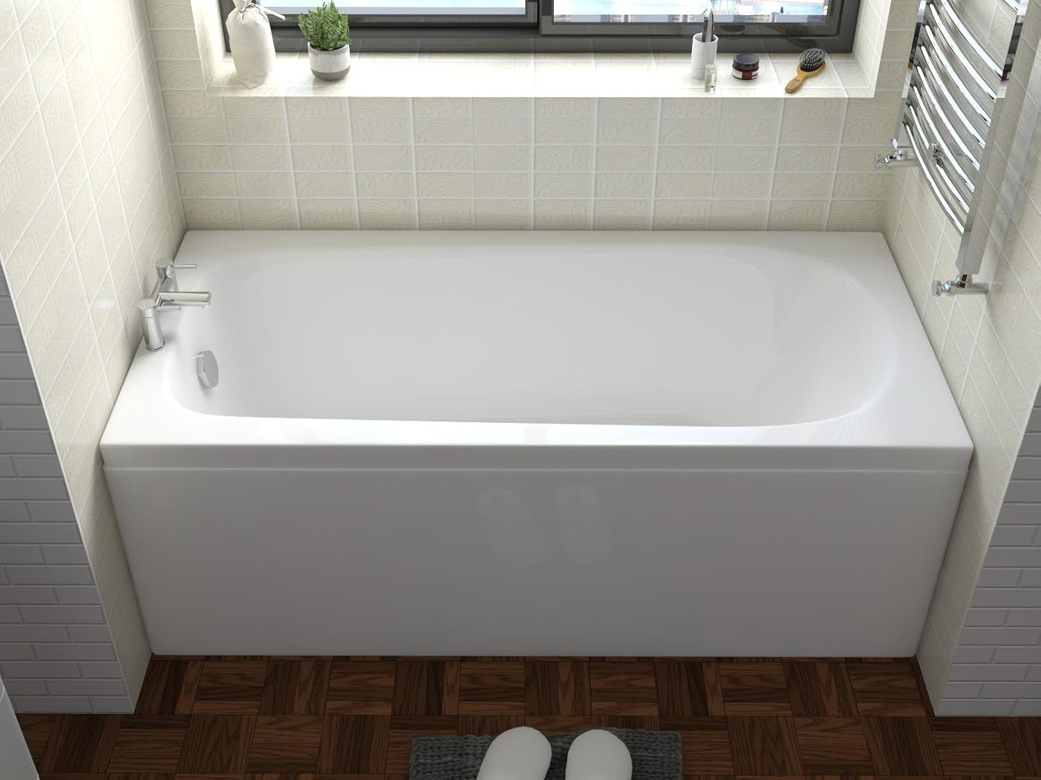 1500x700mm White Round Freestanding Acrylic Bath Tub with Adjustable Feet