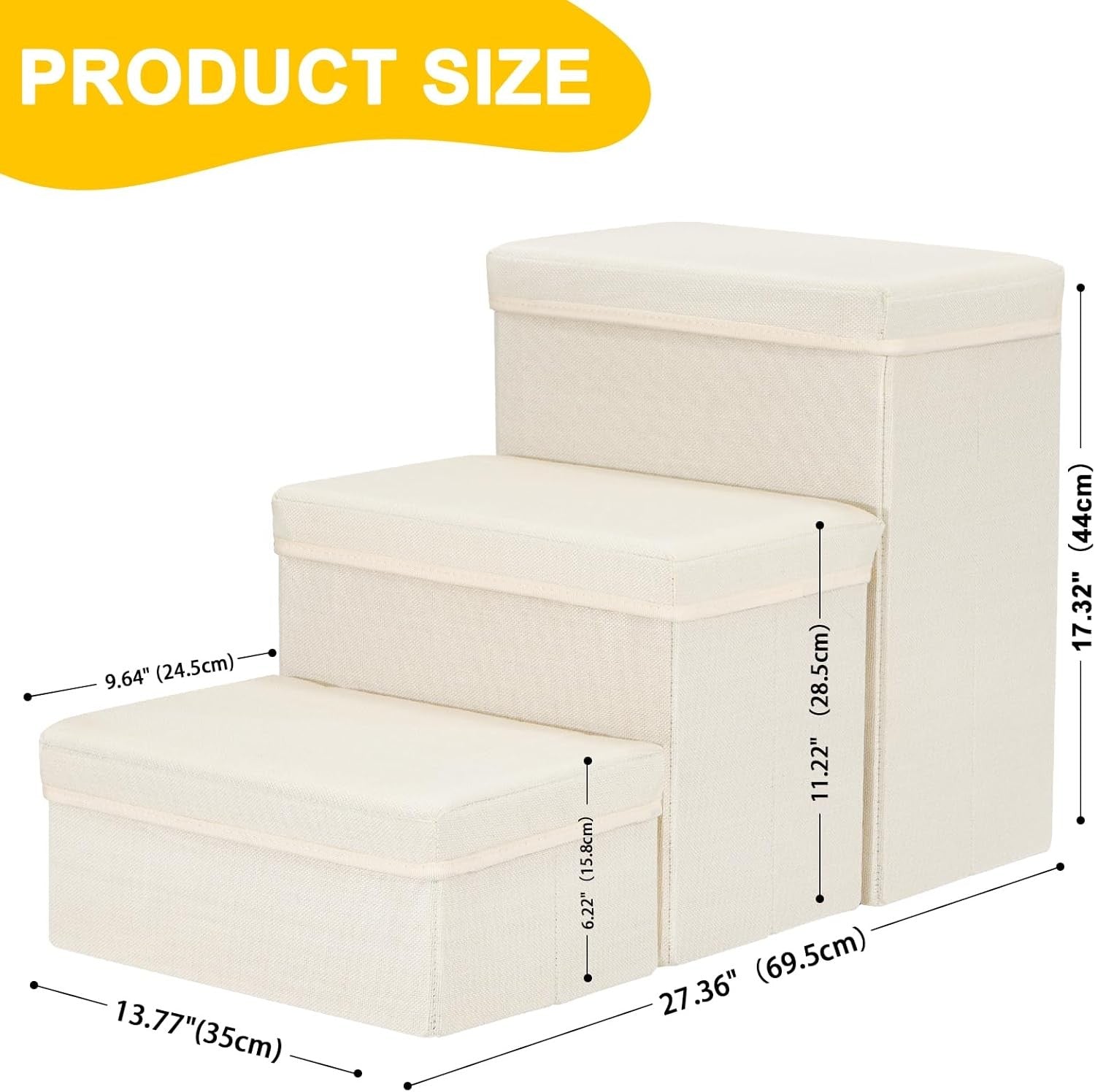 Dog Stairs with Storage 3 Step Pet Steps for Bed Sofa Beige