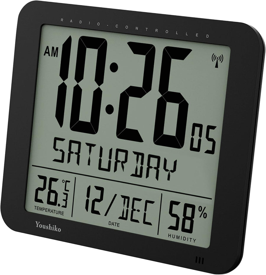 Jumbo Radio Controlled Wall Clock Large LCD Display Temp Humidity